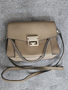 Givenchy Taupe Pebbled Leather Crossbody with Chain Accent